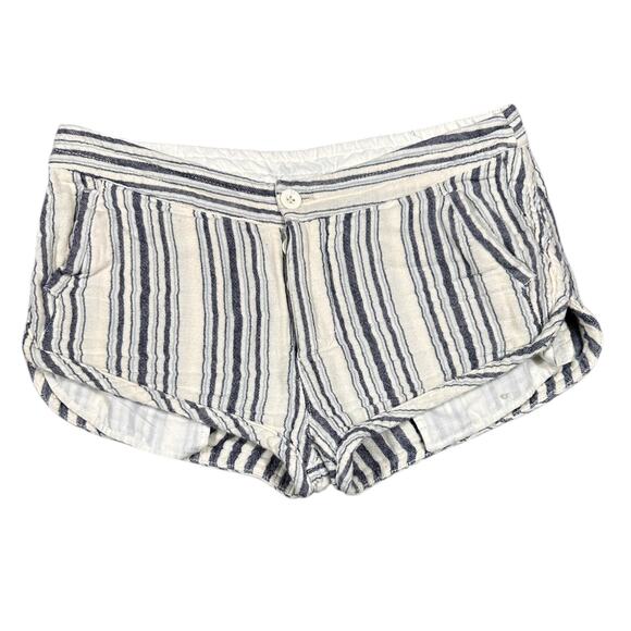 Free People Striped Linen Blend Shorts Size 4 Blue Cream Boho - Picture 3 of 9